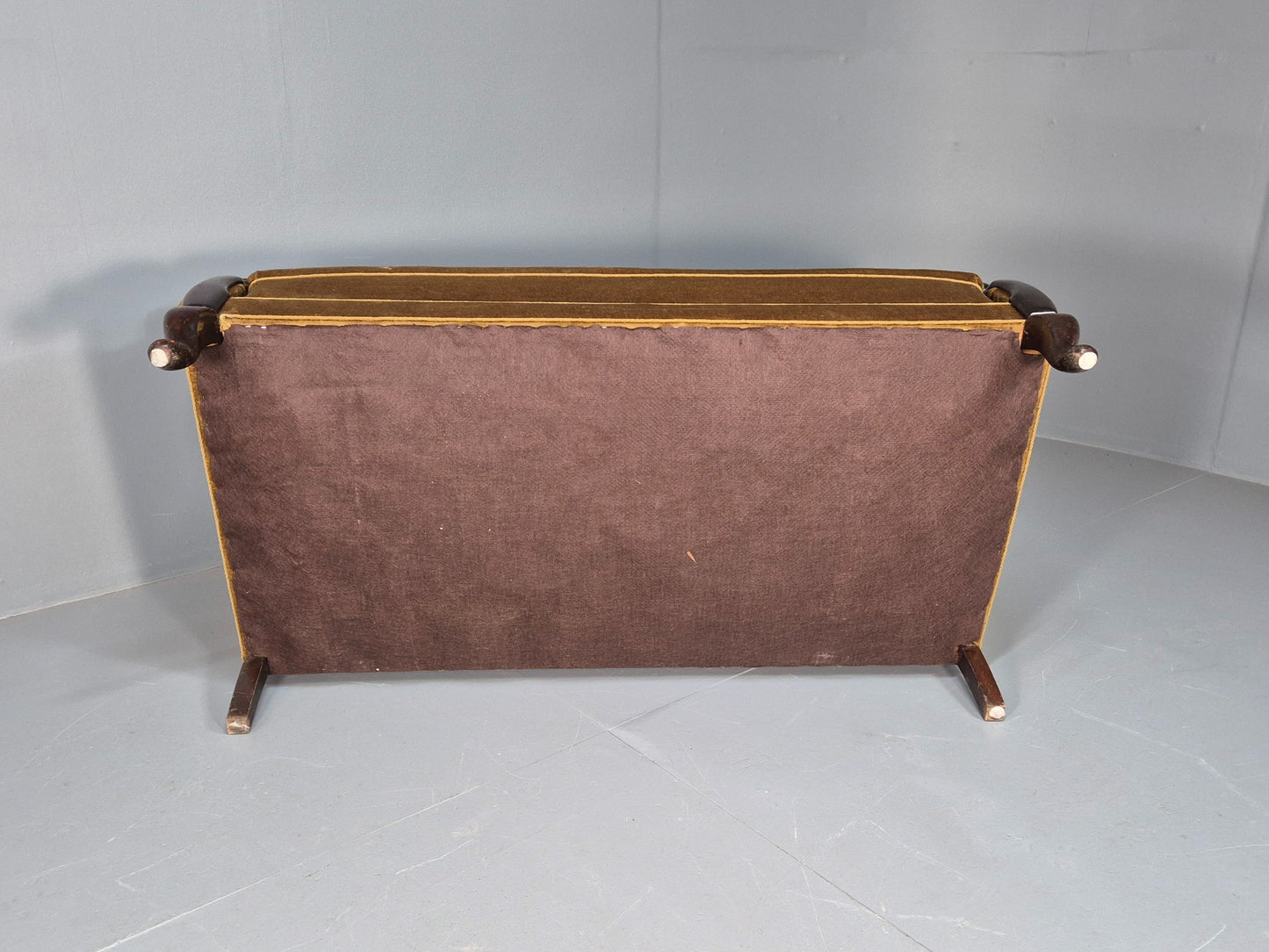 Antique 1920s Danish Sofa Mustard Velour Cabriole Legs EB09017