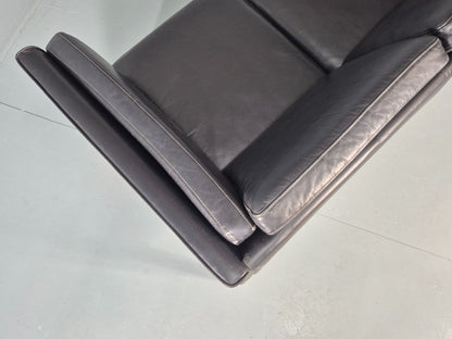 Vintage 3 seater sofa Danish Black Leather and Vinyl 1980s Retro EB11642