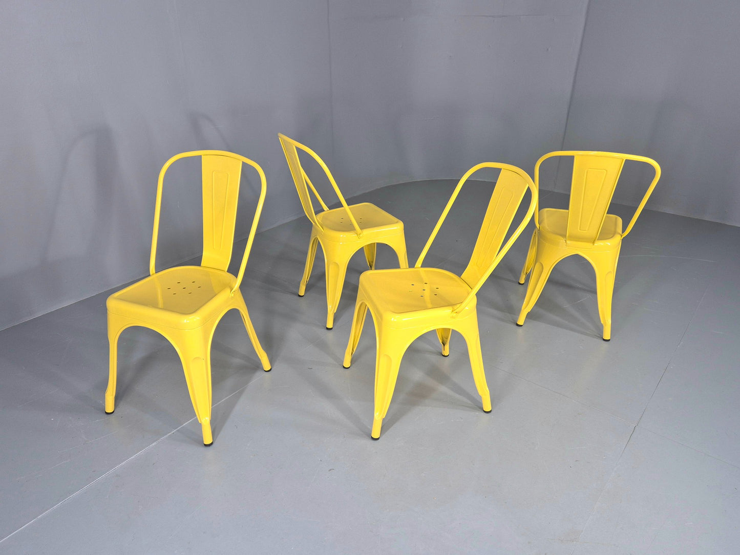 4 Yellow Tolix Stlye Stacking Chair VG Condition Vintage Industrial Eb12593