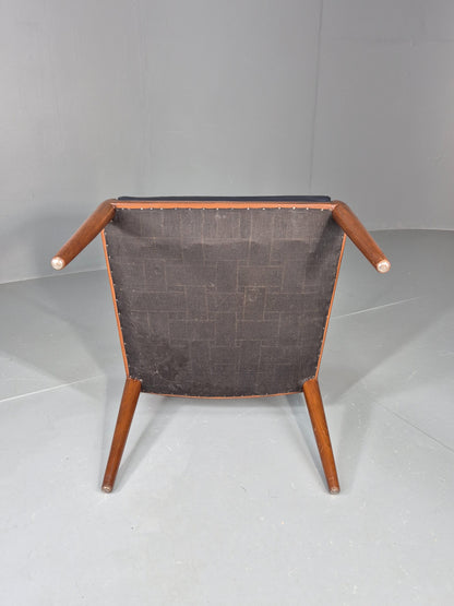 Vintage Mid Century Teak Armchair Blue Leather 1960s Retro EB11910
