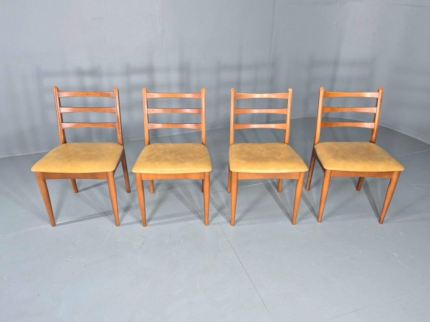 4 Vintage Mid Century Dining Chairs Beech Frames Vinyl Schreiber 1970s  EB12463