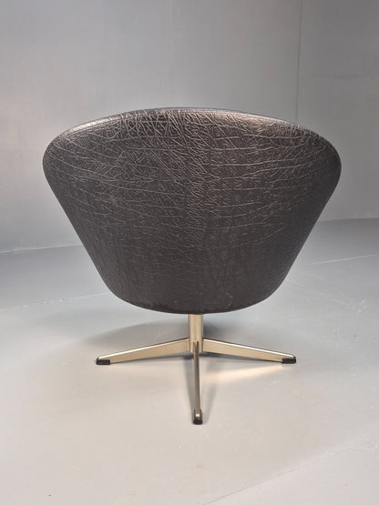 Vintage Mid Century Swivel Lounge Chair Black Vinyl 1970s Retro EB8790