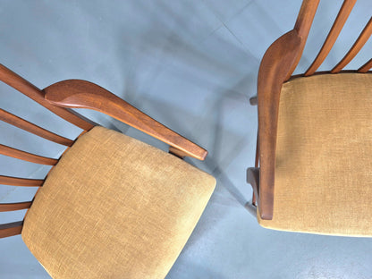2 Vintage McIntosh Carver Dining Chairs Teak Frames Gold Velour Seats EB12181