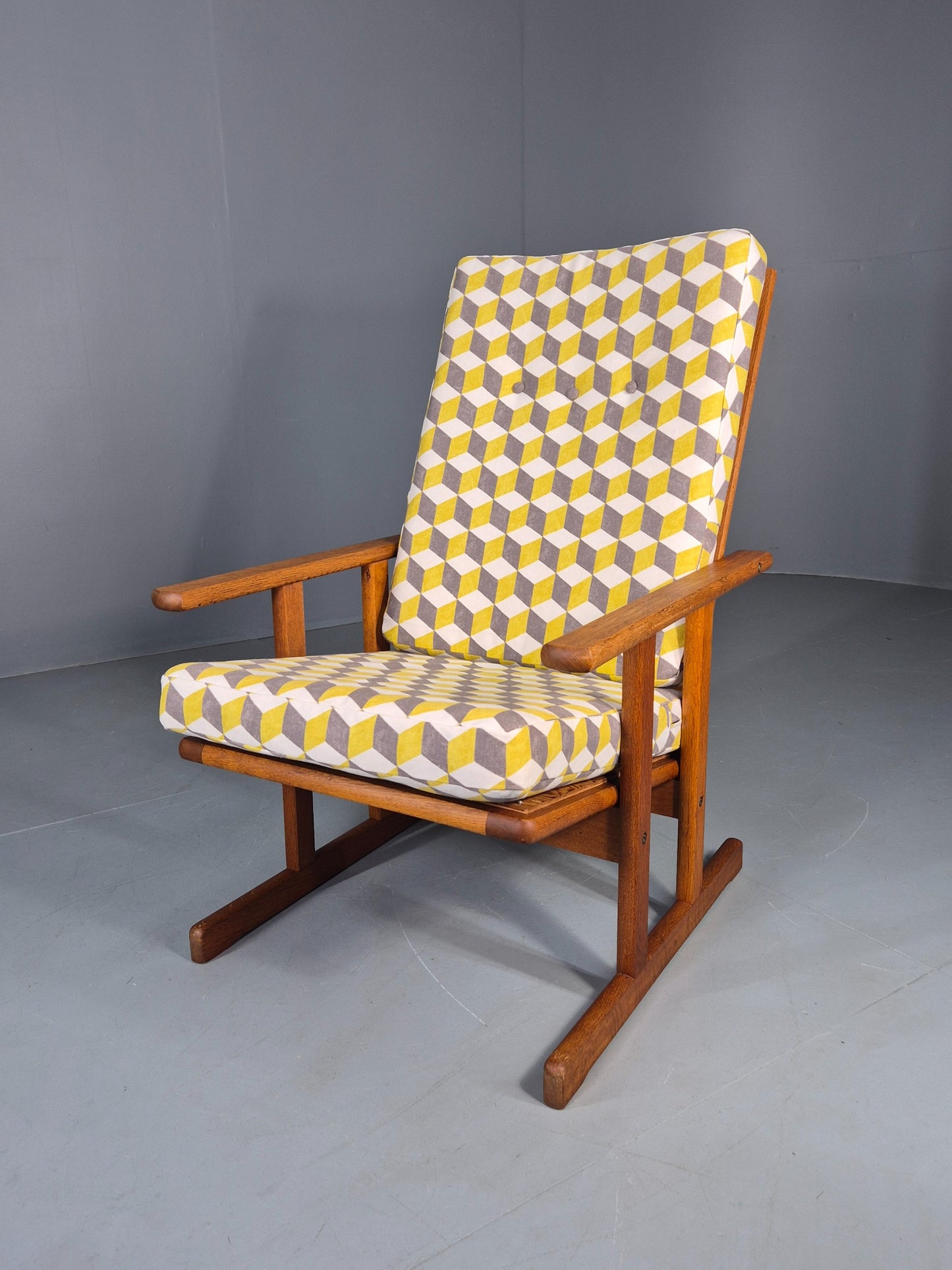 Vintage Mid Century Oak Lounge Chair Jorgan Baekmark Design New Upholstery 12042