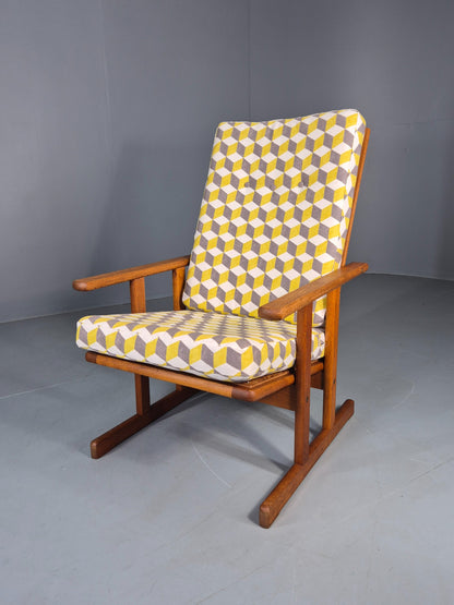 Vintage Mid Century Oak Lounge Chair Jorgan Baekmark Design New Upholstery 12042