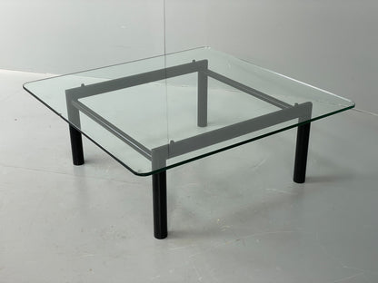 Square Glass Coffee Table Black Steel Frame Le Corbusier Style Modern EB12515