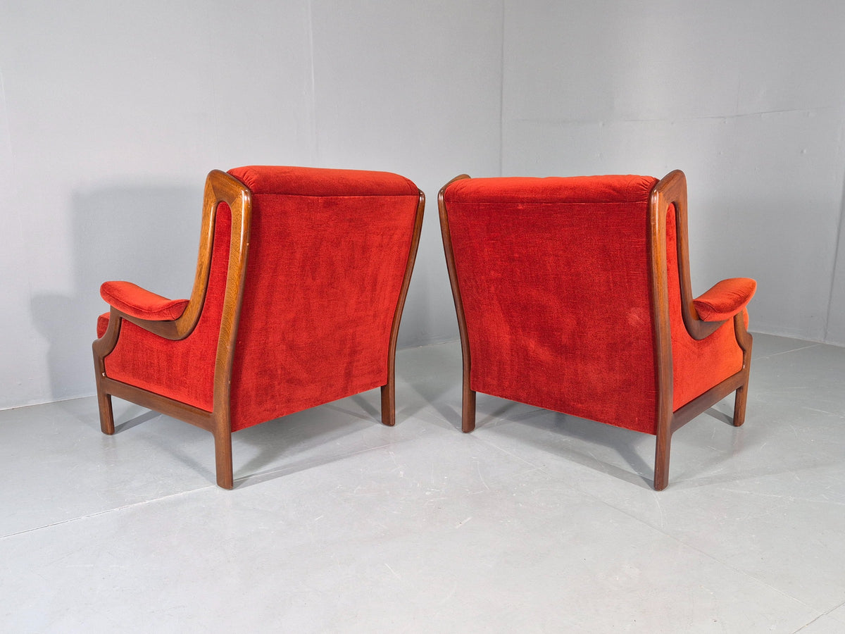 2 Vintage Guy Rogers Lounge Chairs 1970s Mahogany Frame Retro MCM Eb13056