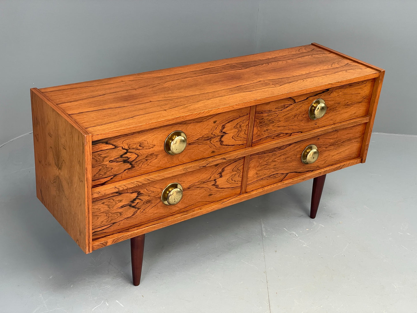 Vintage Chest Of Drawers TV Unit Danish 1960s Mid Century Brass Darkwood EB12350