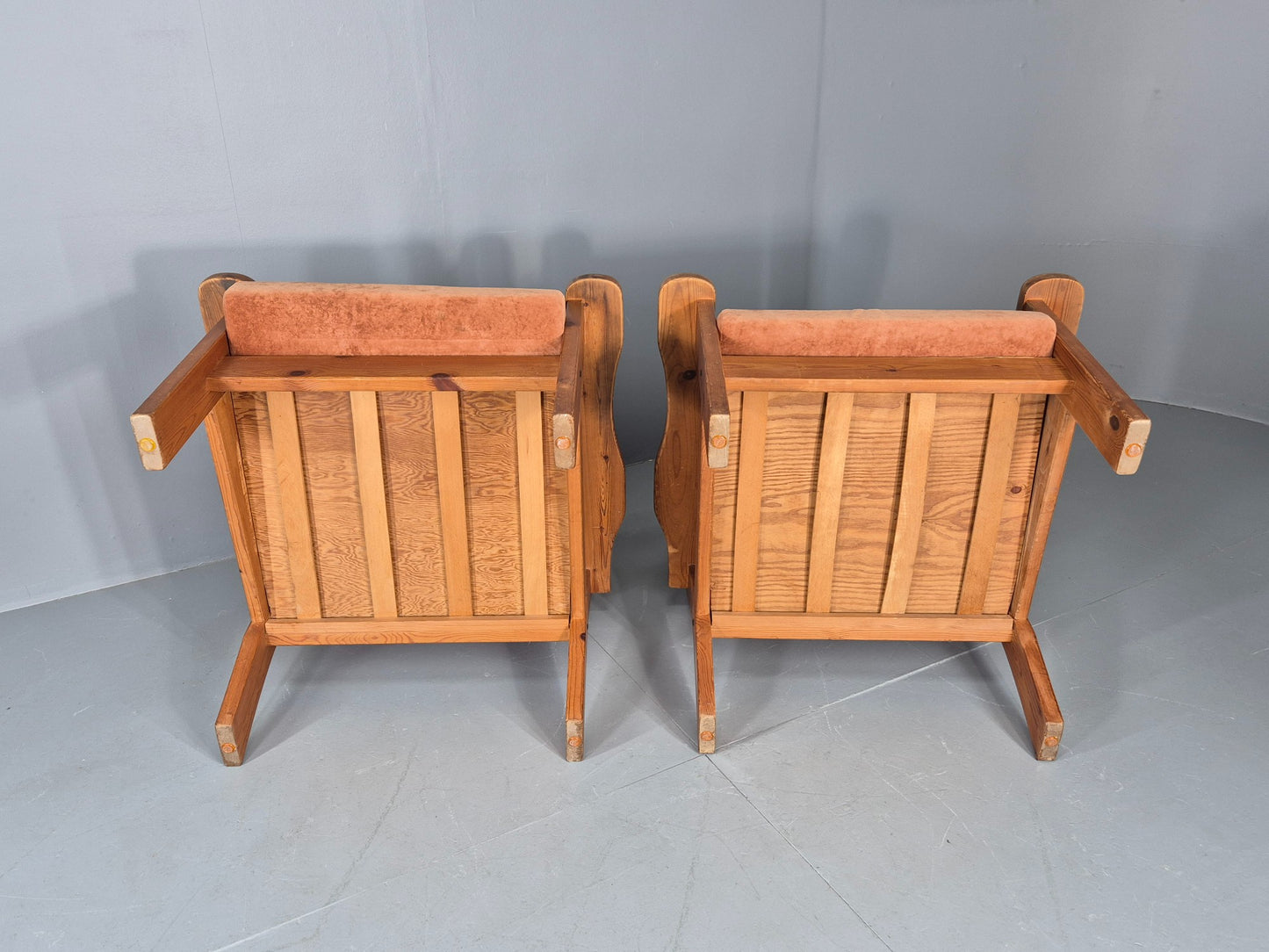2 Vintage `Armchars Scandinavian Chunky Pine Frames 1970s Retro EB12777