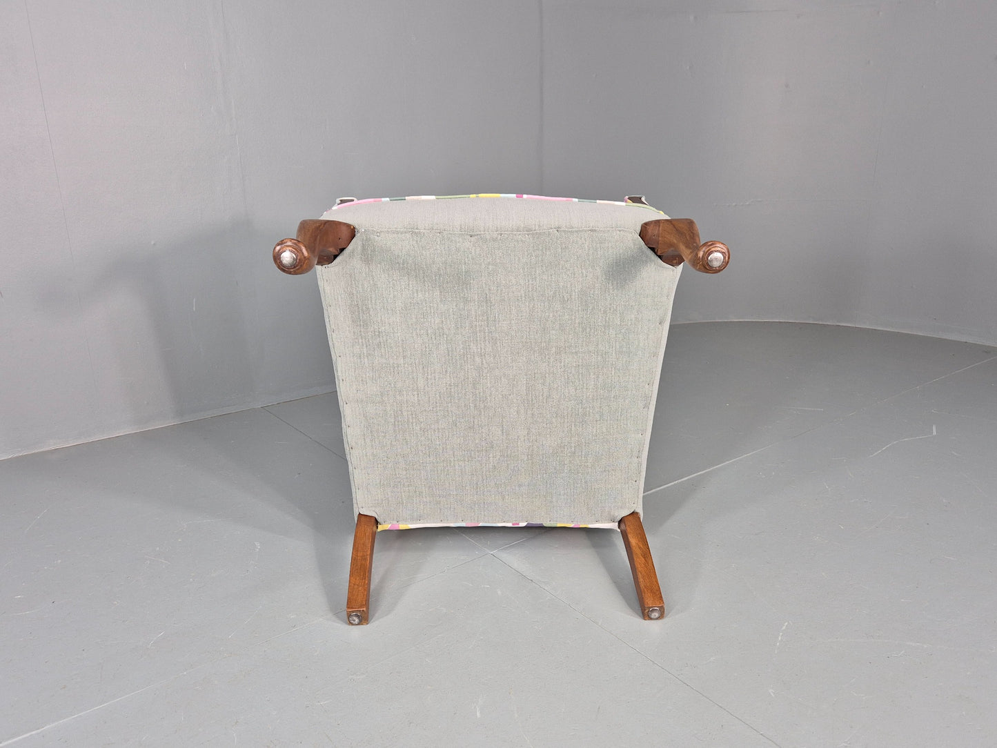 Vintage 1920s Armchair Reupholstered in Grey Green with Colour Accent EB11824