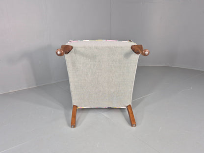 Vintage 1920s Armchair Reupholstered in Grey Green with Colour Accent EB11824