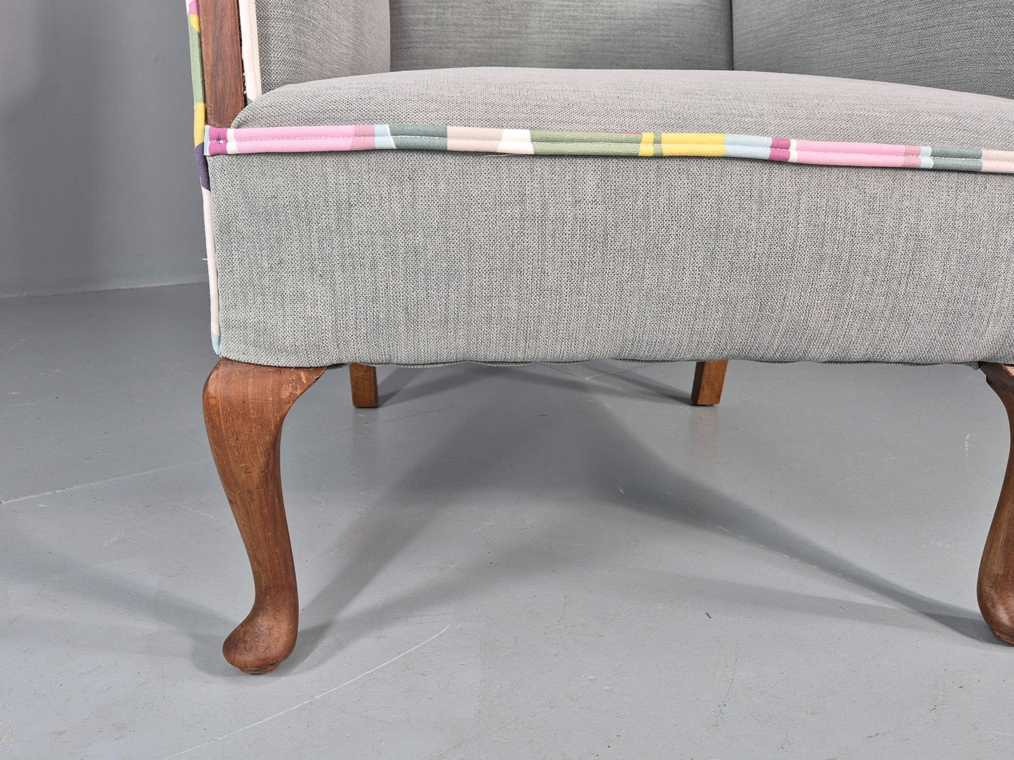 Vintage 1920s Armchair Reupholstered in Grey Green with Colour Accent EB11824