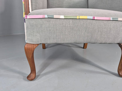 Vintage 1920s Armchair Reupholstered in Grey Green with Colour Accent EB11824