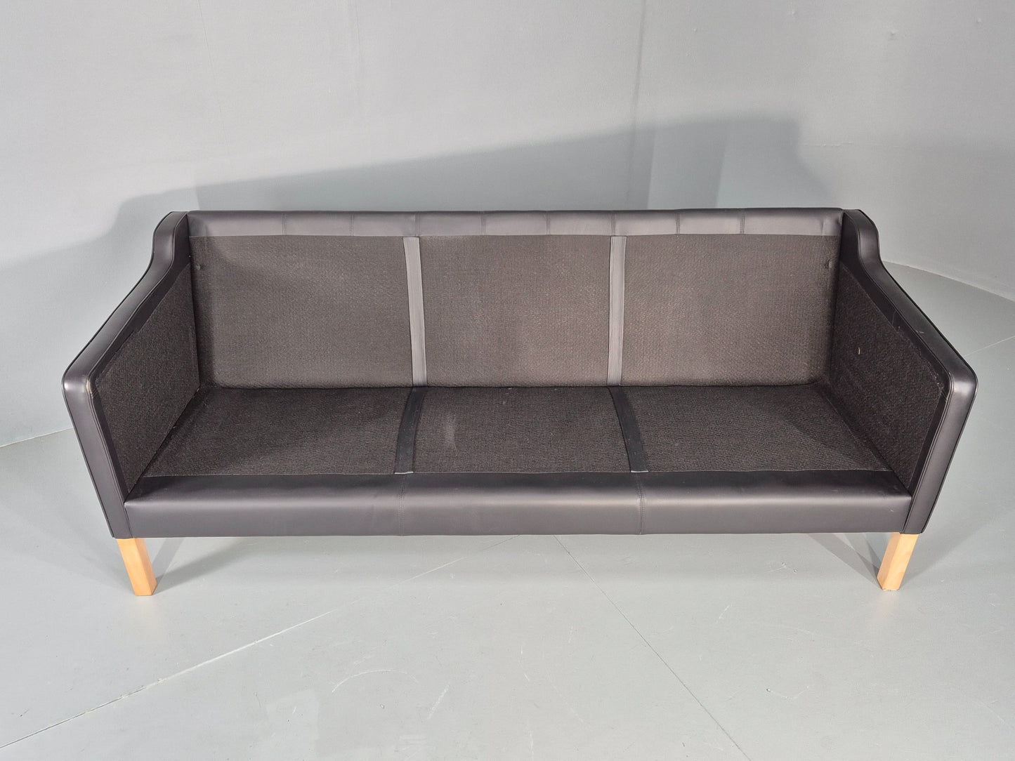 Vintage 3 Seater Sofa Danish Black Leather 1980s Retro Mid Century Style EB11938