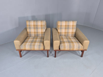 2 Vintage Danish Design Lounge Chairs New Leather and Wool Upholstery 1960s12040