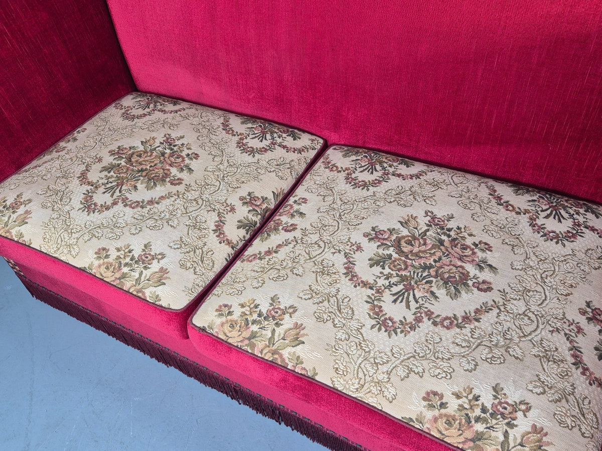 Vintage Danish 2 Seater Sofa Red Knole Style Drop Ends Tassels 1950s EB12760