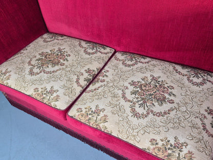Vintage Danish 2 Seater Sofa Red Knole Style Drop Ends Tassels 1950s EB12760