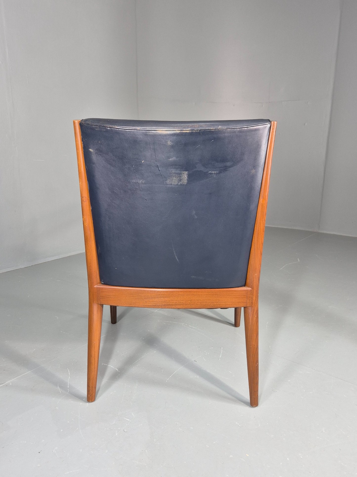 Vintage Mid Century Teak Armchair Blue Leather 1960s Retro EB11895