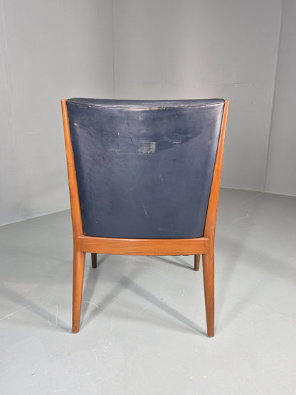 Vintage Mid Century Teak Armchair Blue Leather 1960s Retro EB11895
