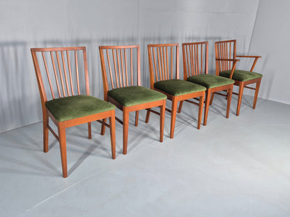 5 Vintage 1960s Dining Chairs Beech Wood frames Green Velvet Seats Retro EB12184