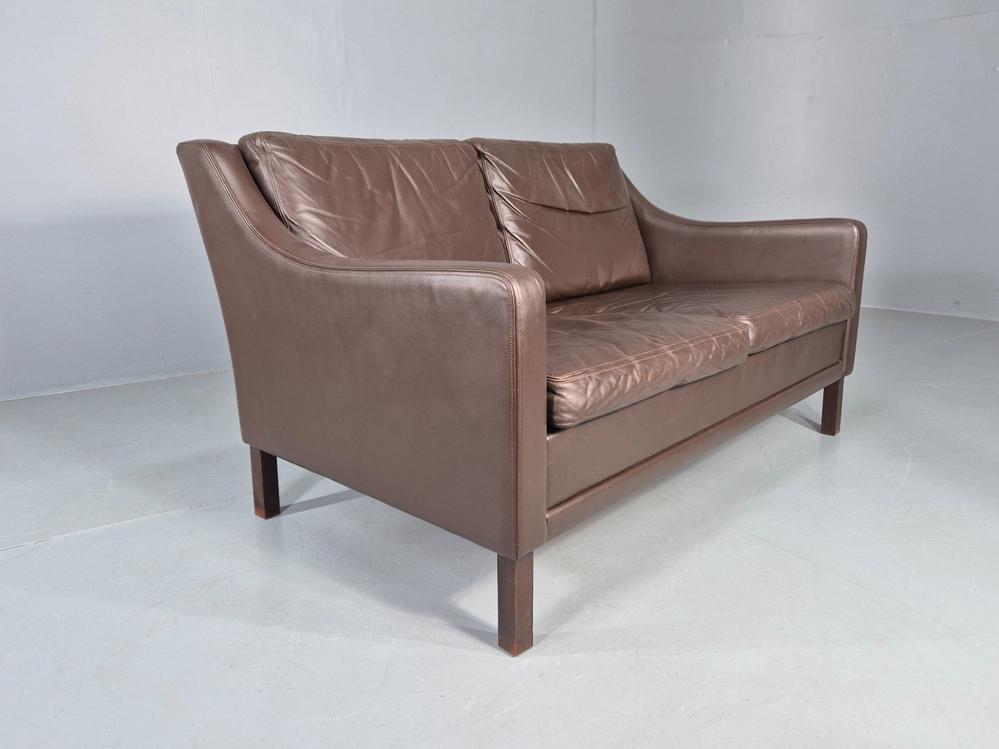 Vintage Mid Century 2 Seater Sofa Brown Leather Danish 1970s Retro MCM EB12468