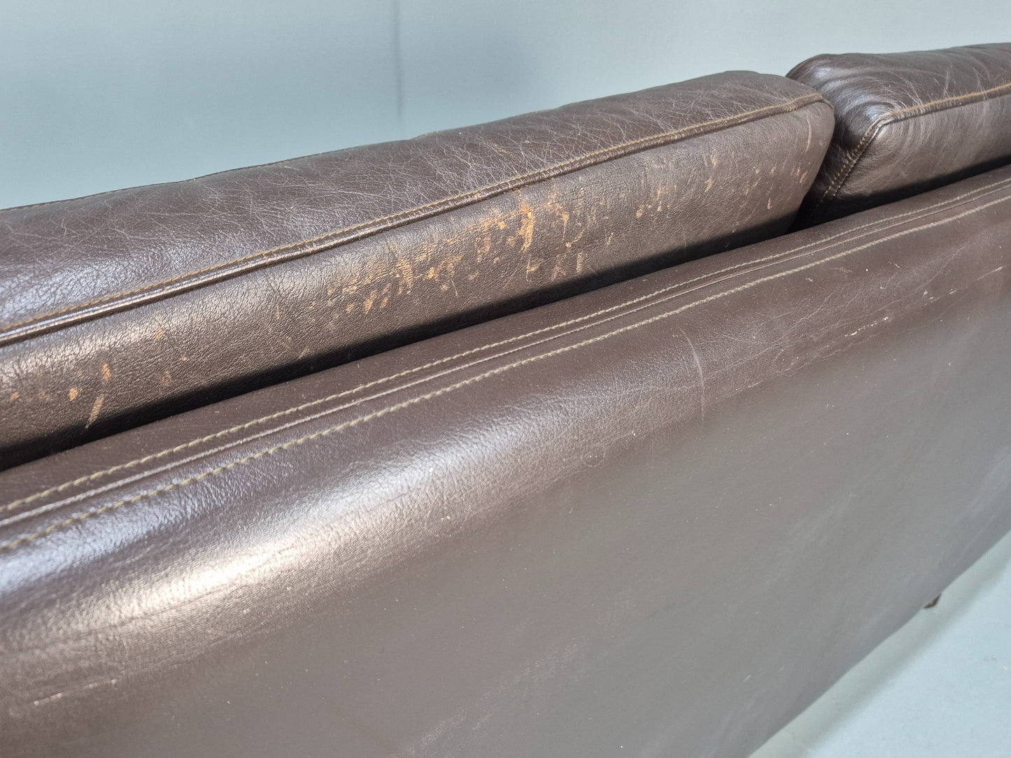 Vintage Danish 2 Seater Brown Leather 1970s Retro Danish MCM Buttoned EB09944