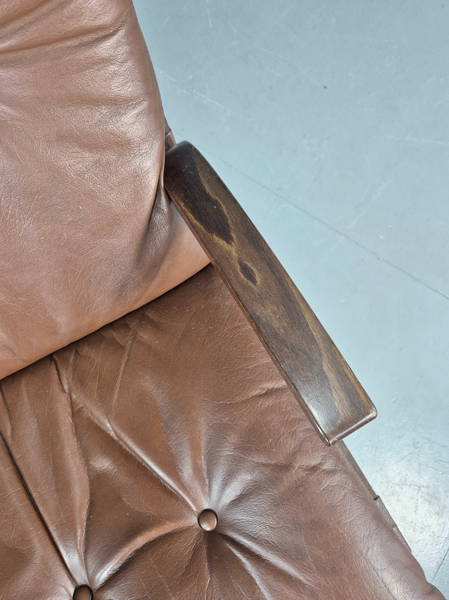 Vintage Farstrup Armchair Bentwood Frame Brown Leather Retro 1970s Eb12147