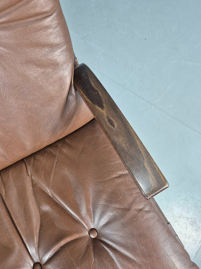 Vintage Farstrup Armchair Bentwood Frame Brown Leather Retro 1970s Eb12147