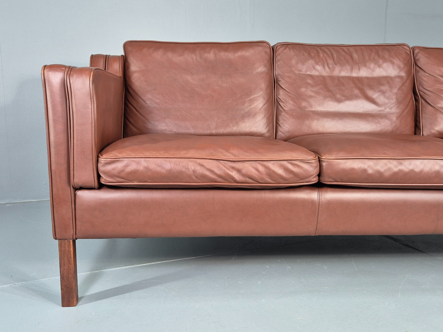Vintage Stouby 3 Seater Sofa Brown Leather 1980s Retro MCM Danish EB12426