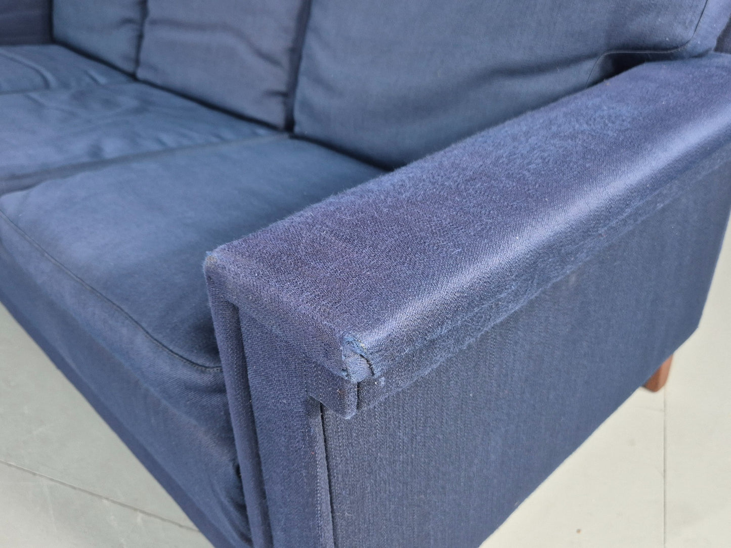 Vintage 3 Seater Sofa Mid Century Danish Dark Blue Wool Retro 1960s  EB12230