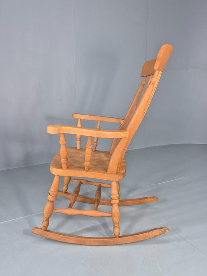 Vintage Traditional Farmhouse Rocking Chair 1970s Cottage Style Beech EB12473