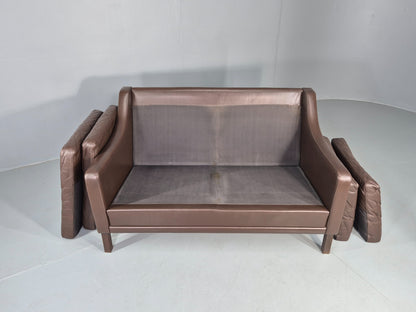 Vintage Mid Century 2 Seater Sofa Brown Leather Danish 1970s Retro MCM EB12468