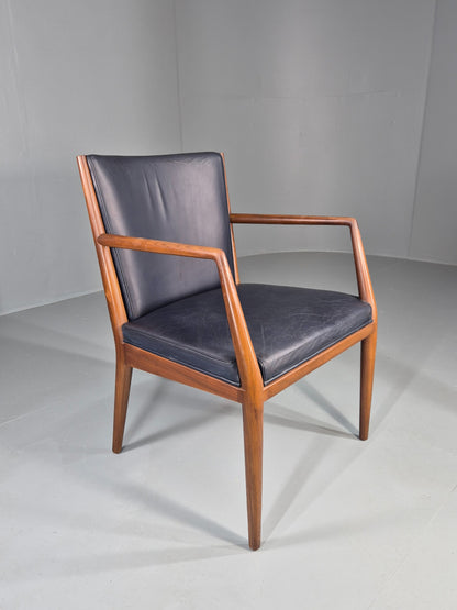 Vintage Mid Century Teak Armchair Blue Leather 1960s Retro EB11905