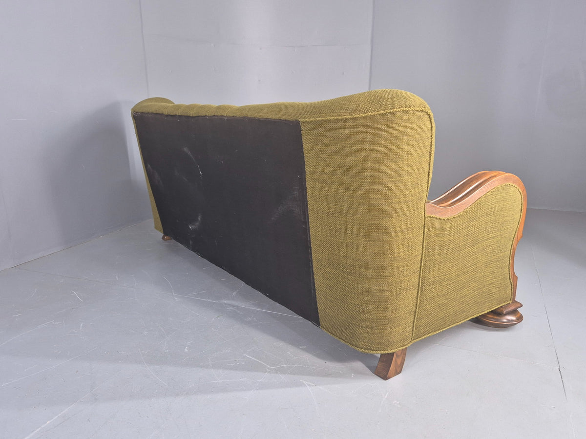 Vintage Danish 3 Seater Sofa Deco Stlyed 1940s Carved Oak Frame Retro EB12673