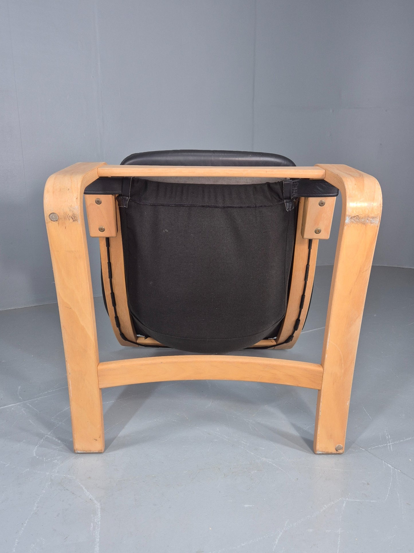 Vintage 1970s Lounge Chair Krokken By Fribytter Leather Bentwood Retro EB11998
