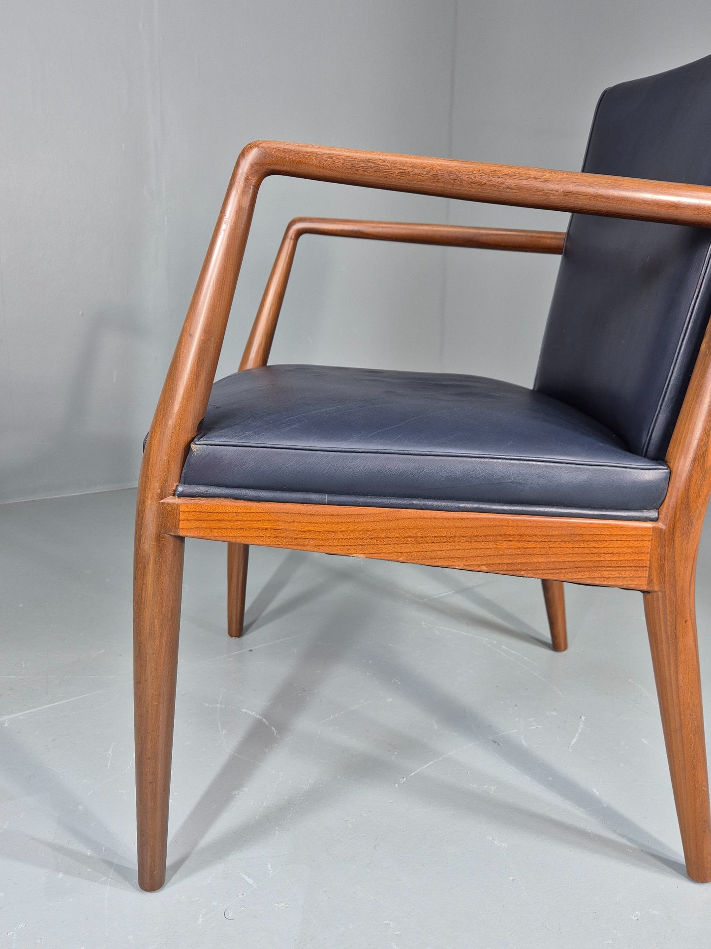 Vintage Mid Century Teak Armchair Blue Leather 1960s Retro EB11895