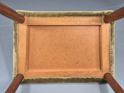Vintage Danish Mid Century FootStool Teak legs Green Velour 1960s Retro EB12030