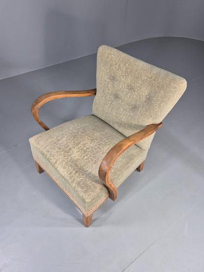 Vintage Art Deco Danish Armchair Beech Frames Original Upholstery EB11956
