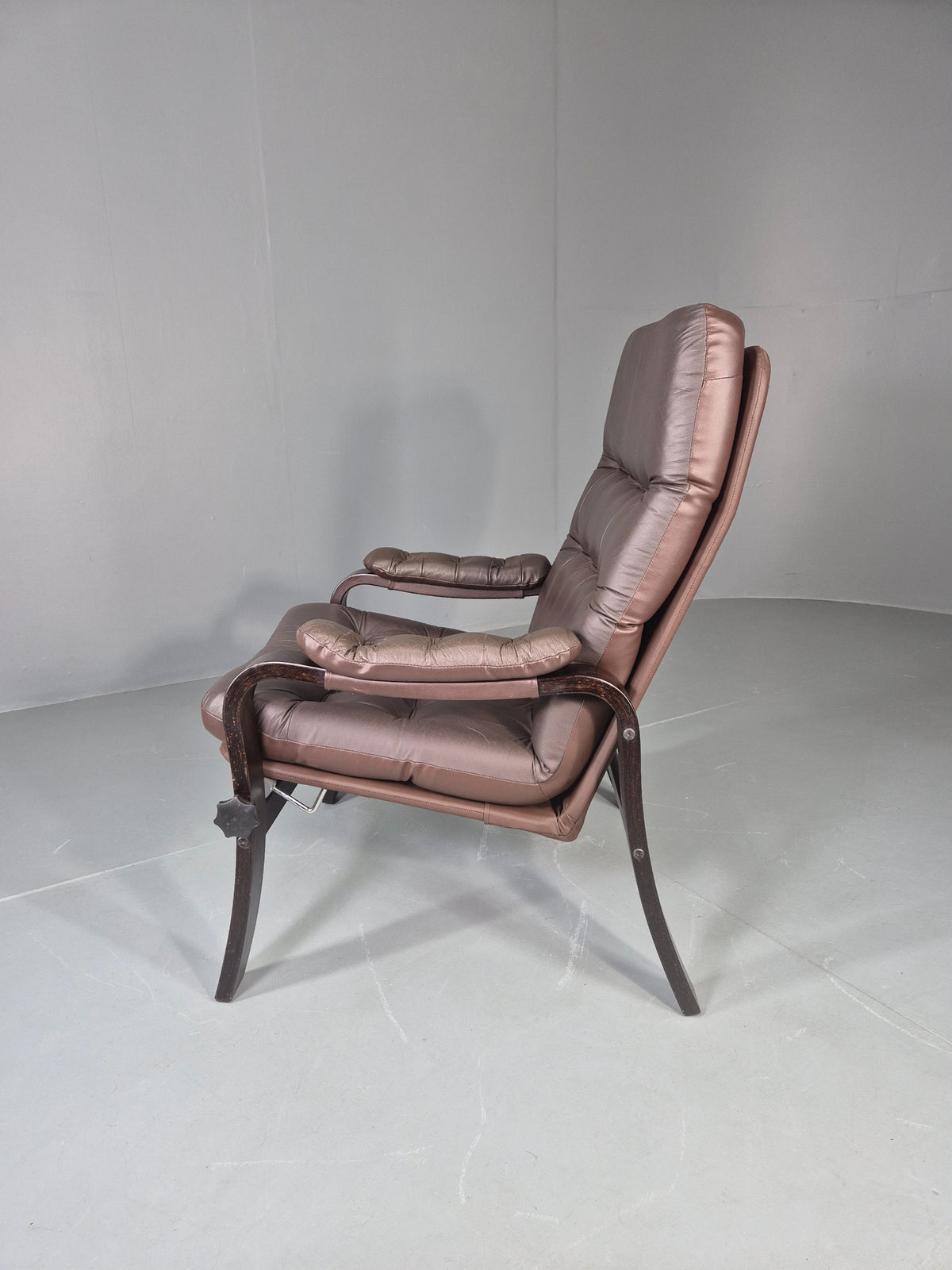 Vintage Danish Lounge Chair Reclining Bentwood Frame Leather Upholstery EB13084