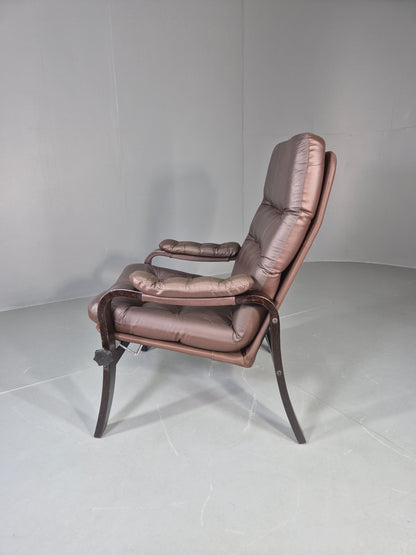 Vintage Danish Lounge Chair Reclining Bentwood Frame Leather Upholstery EB13084