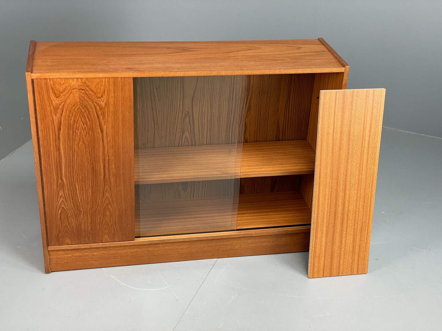 Vintage 1960s Glazed Bookcase Teak Mid Century Modern Shelving Cabinet EB12214