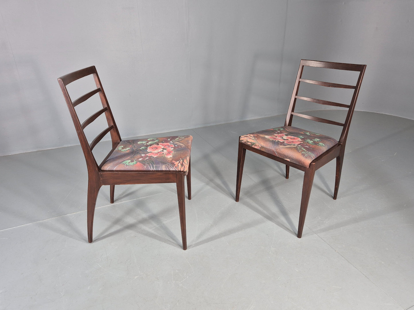 2 Vintage McIntosh Dining Chairs 1960s Retro Floral Upholstery EB12177