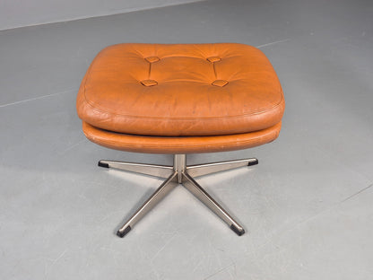 Vintage Danish Mid Century Footstool Tan Leather Swivel Base Retro 1960s EB12151