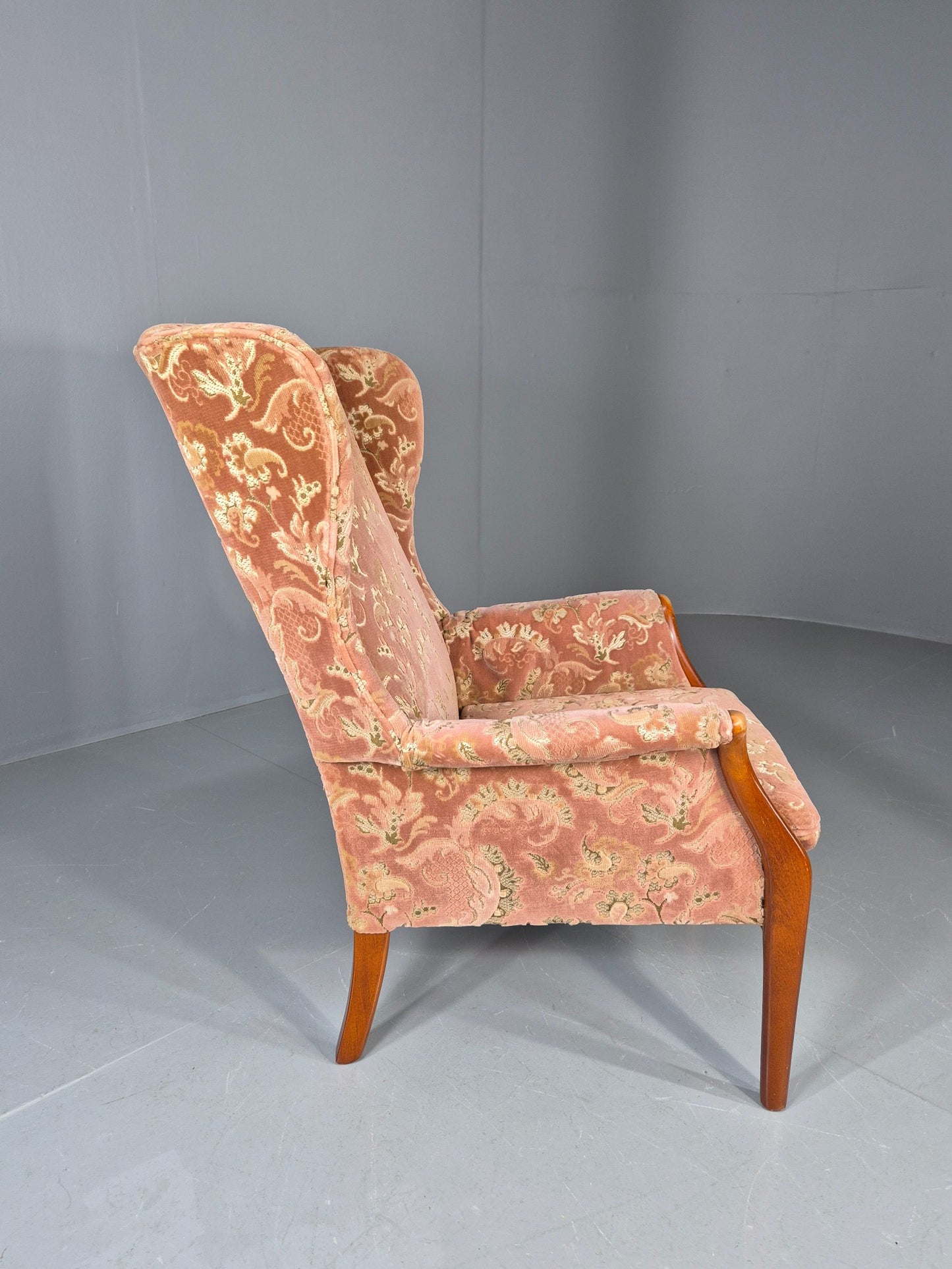 Vintage Parker Knoll Mid Century Lounge Chair Pink Hued Paisley Velour EB12168