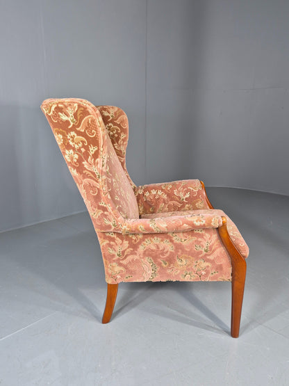 Vintage Parker Knoll Mid Century Lounge Chair Pink Hued Paisley Velour EB12168
