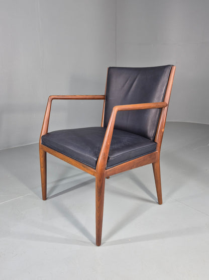 Vintage Mid Century Teak Armchair Blue Leather 1960s Retro EB11894