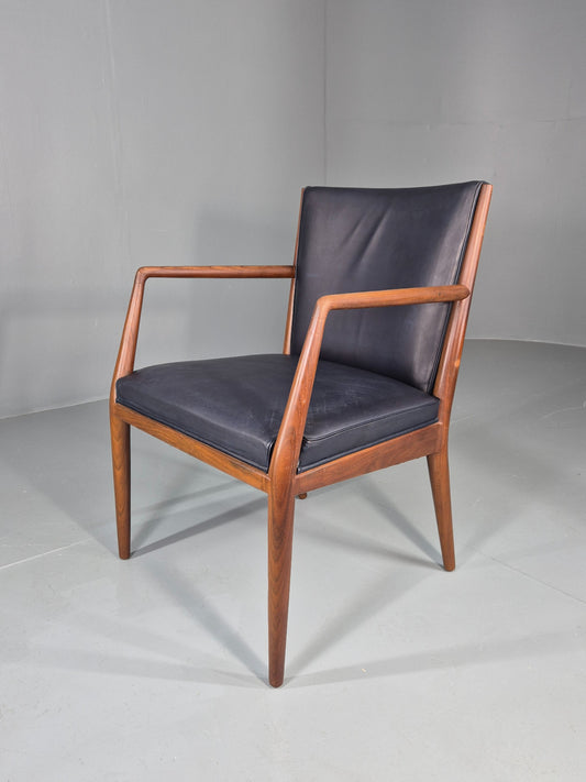 Vintage Mid Century Teak Armchair Blue Leather 1960s Retro EB11894
