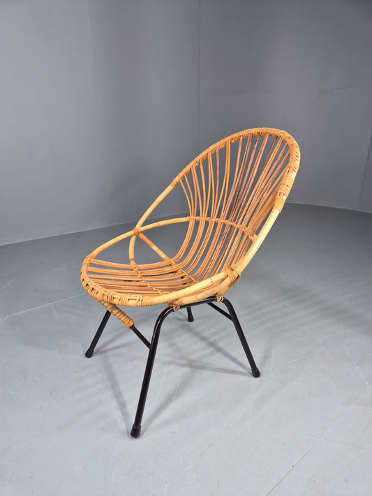 Vintage Cane Chair Bent Bamboo Rattan 1970s Retro Metal Base EB11600