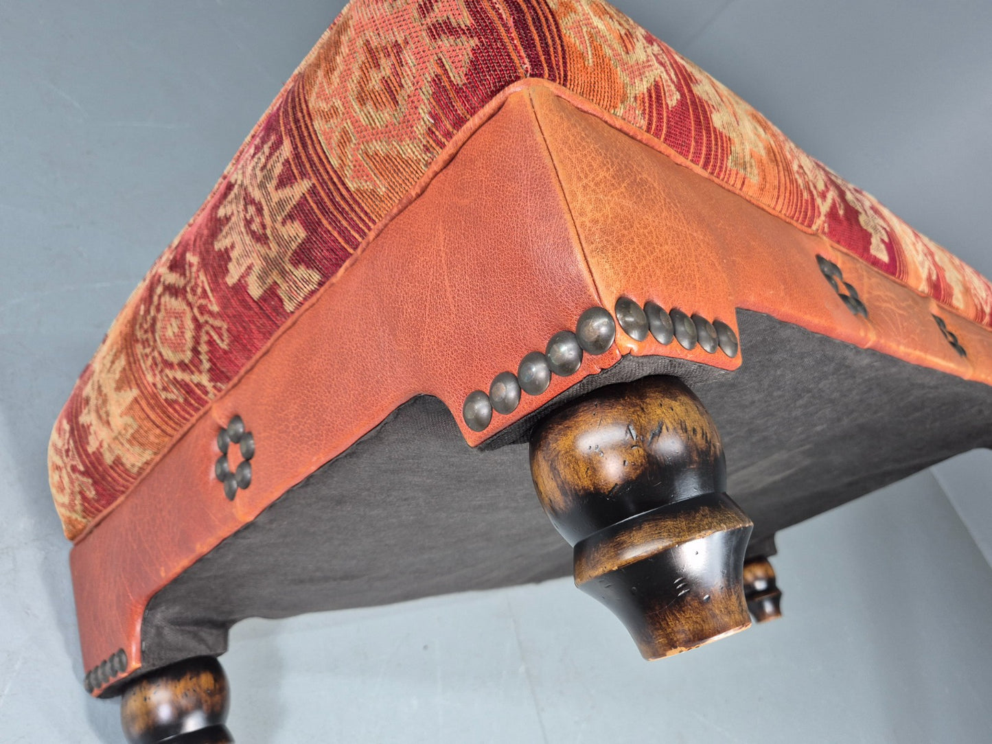 Vintage Tetrad Eastwood Footstool Leather Kilim Upholstery Large EB12038