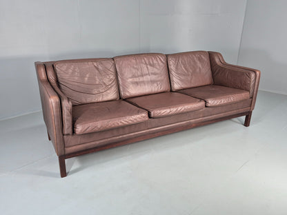 Vintage 3 Seater Sofa Danish Brown Leather Mid Century 1970s Retro EB10069